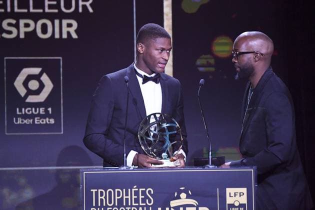 Lassana DIARRA - 25 Nuno Alexandre TAVARES MENDES (psg) during the ceremony for the UNFP Trophies on May 28, 2023 in Paris, France. FOOTBALL : 31e Ceremonie des Trophees UNFP - Paris - 28 05 2023 Pool Panoramic 