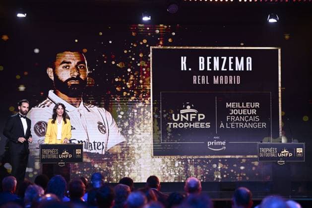 Karim BENZEMA during the ceremony for the UNFP Trophies on May 28, 2023 in Paris, France. FOOTBALL : 31e Ceremonie des Trophees UNFP - Paris - 28 05 2023 Pool Panoramic 
