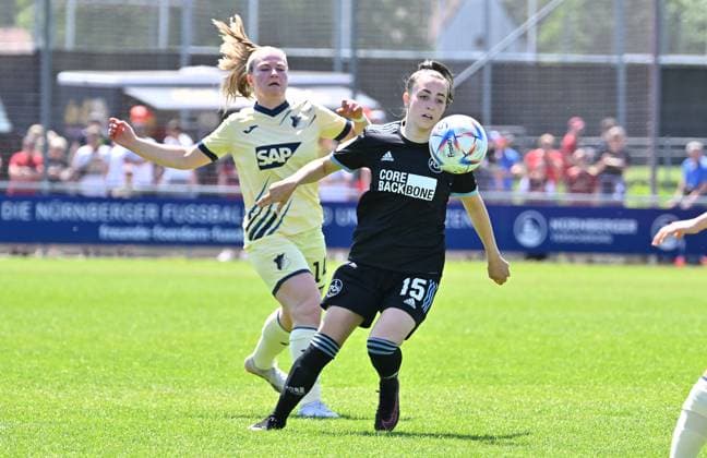 29 05 2023 football season 2022 2023 2 women football Bundesliga 26 matchday 1 FC Nürnberg FCN club TSG 1899 Hoffenheim U20 xwoxzix Nadine Bitzer 14, TSG 1899 Hoffenheim II Rebekka Salfelder 15, 1 FC Nürnberg FCN