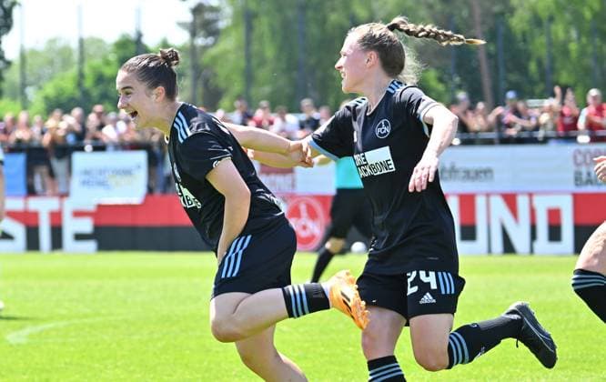 29 05 2023 Football Season 2022 2023 2 Women Football Bundesliga 26 Matchday 1 FC Nürnberg FCN Club TSG 1899 Hoffenheim U20 xwoxzix Goal Cheer Joy After Goal Goal Kick to 1 0 by Marina Scholz 7, 1 FC Nürnberg FCN Marina Scholz 7, 1 FC Nürnberg FCN Nastassja Lein 24, 1 FC Nürnberg FCN