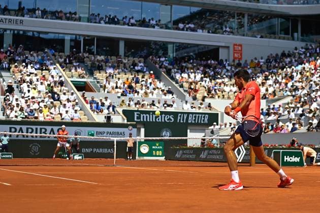 Novak Djokovic ( Serbie ) TENNIS : Roland Garros 2023 - Internationaux de France - 29 05 2023 FedericoPestellini Panoramic 