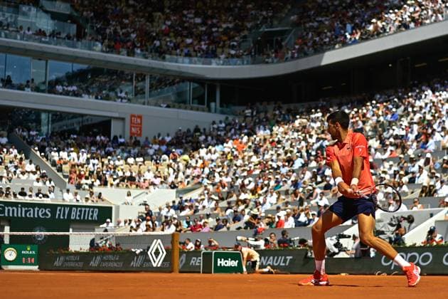 Novak Djokovic ( Serbie ) TENNIS : Roland Garros 2023 - Internationaux de France - 29 05 2023 FedericoPestellini Panoramic 