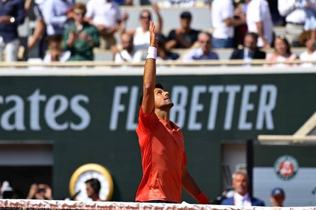 Attitude - Joie de Novak Djokovic ( Serbie ) - TENNIS : Roland Garros 2023 - Internationaux de France - 29 05 2023 FedericoPestellini Panoramic 