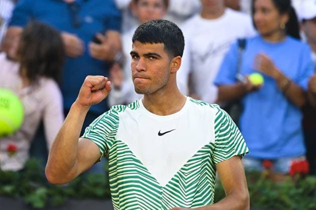 Attitude - Joie de Carlos Alcaraz ( Espagne ) TENNIS : Roland Garros 2023 - Internationaux de France - 29 05 2023 FedericoPestellini Panoramic 