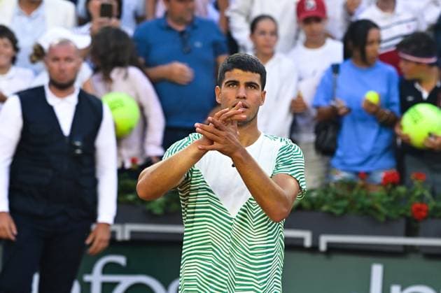 Attitude - Joie de Carlos Alcaraz ( Espagne ) TENNIS : Roland Garros 2023 - Internationaux de France - 29 05 2023 FedericoPestellini Panoramic 