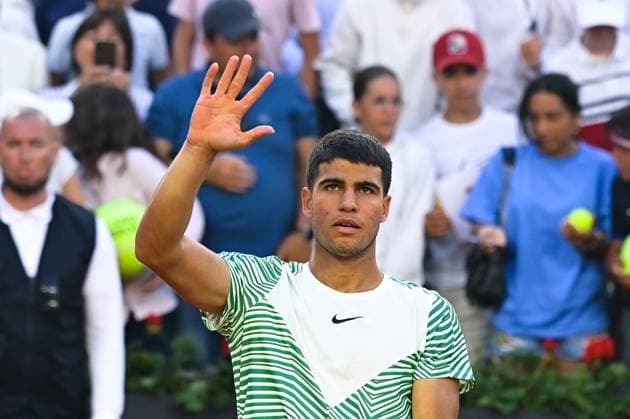 Attitude - Joie de Carlos Alcaraz ( Espagne ) TENNIS : Roland Garros 2023 - Internationaux de France - 29 05 2023 FedericoPestellini Panoramic 