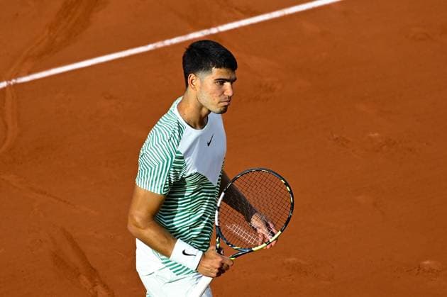 Attitude - Joie de Carlos Alcaraz ( Espagne ) TENNIS : Roland Garros 2023 - Internationaux de France - 29 05 2023 FedericoPestellini Panoramic 