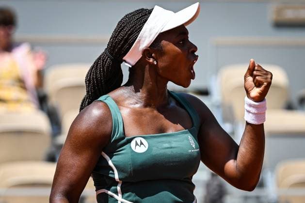 May 29, 2023, Paris, France, France: SLOANE STEPHENS (USA) celebrates her point against K. Pliskova of the Czech Republic during their match on the second day of Roland-Garros French Open 2023, Grand Slam tennis tournament at Roland-Garros stadium in Paris. Paris France - ZUMAm308 20230529_zsp_m308_006 Copyright: xMatthieuxMirvillex