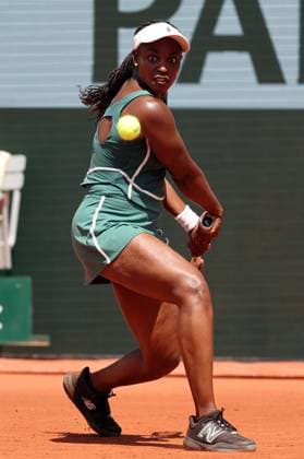 US Sloane Stephens returns the ball to Czech Karolina Pliskova during the French Tennis Open s first-round matches at Roland Garros in Paris, France, on Monday, May 29, 2023. Stephens won 6-0, 6-4.  PAR20230529511 MAYAxVIDON-WHITE