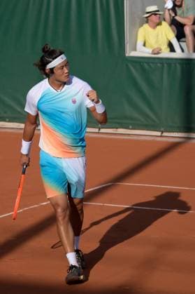 (230530) -- PARIS, May 30, 2023 -- Zhang Zhizhen of China celebrates during the men s singles first round match against Susan Lajovic of Serbia at the French Open tennis tournament at Roland Garros in Paris, France, May 29, 2023. (Photo by Xinhua) (SP)FRANCE-PARIS-TENNIS-ROLAND GARROS-FRENCH OPEN-MEN S SINGLES JulienxMattia 