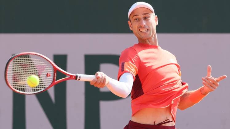 Belgian Sander Gille pictured in action during a men s doubles first round match between Belgian pair Gille-Vliegen and Croatian pair Mectic-Pavic at the Roland Garros French Open tennis tournament, in Paris, France, Tuesday 30 May 2023. This year s tournament takes place from 22 May to 12 June. BENOITxDOPPAGNE  x68165317x