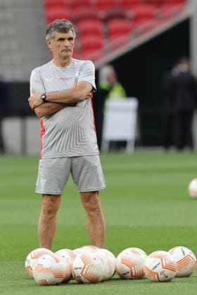 Jose Luis Mendilibar head coach of Sevilla FC during the training the day before the Europa League final between Sevilla FC and AS Roma at the Puskas Arena stadium in Budapest, (Hungary), May 30th, 2023. cesarexpurini