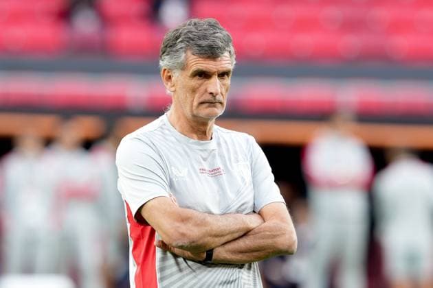 Sevilla FC Training Session - UEFA Europa League: Final Jose™ Luis Mendilibar manager of Sevilla FC looks on during training session ahead UEFA Europa League final match between Sevilla FC and AS Roma at Puskas Arena, Budapest, Hungary on May 30, 2023. Budapest Budapest Hungary  Copyright: xGiuseppexMaffiax originalFilename:maffia-sevillaf230530_nplbM.jpg