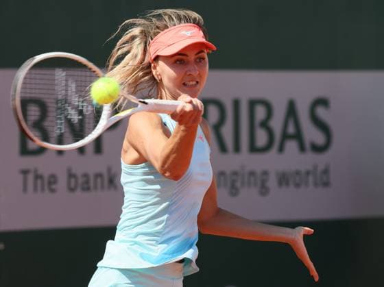 Belgian Maryna Zanevska pictured in action during a doubles tennis match between Belgian pair Zanevska-Zimmermann and French pair Andrianjafitrimo-Ferro, in the first round of the women s doubles at the Roland Garros French Open tennis tournament in Paris, France, Wednesday 31 May 2023. BENOITxDOPPAGNE  x68196243x