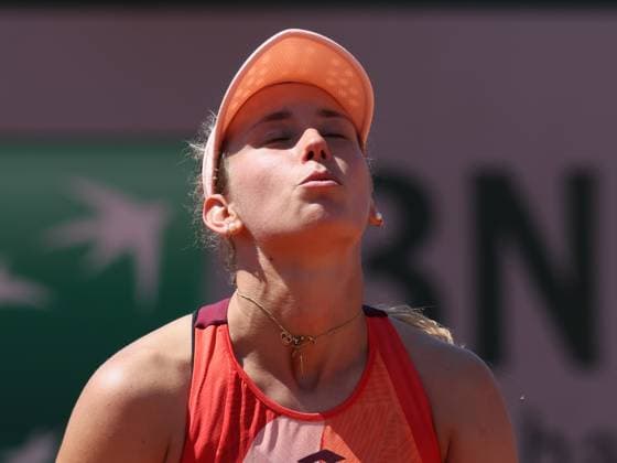 Belgian Elise Mertens reacts during a tennis match between Belgian Mertens and Colombian Osorio, in the second round of the women s singles at the Roland Garros French Open tennis tournament in Paris, France, Wednesday 31 May 2023. BENOITxDOPPAGNE  x68197745x