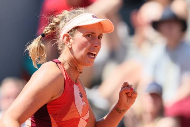 Belgian Elise Mertens reacts during a tennis match between Belgian Mertens and Colombian Osorio, in the second round of the women s singles at the Roland Garros French Open tennis tournament in Paris, France, Wednesday 31 May 2023. BENOITxDOPPAGNE  x68197784x