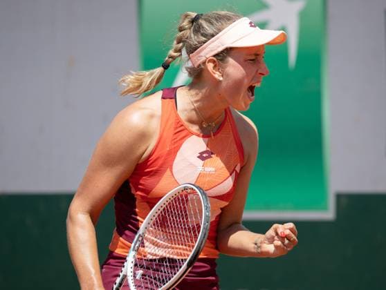 Belgian Elise Mertens celebrates during a tennis match against Colombian Osorio, in the second round of the women s singles at the Roland Garros French Open tennis tournament in Paris, France, Wednesday 31 May 2023. BENOITxDOPPAGNE  x68203992x