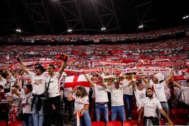 Sevilla v Roma, UEFA Europa League final, Budapest, Hungary Hungary, Budapest. 31st, May 2023. Football fans of Sevilla FC seen on the stands during the UEFA Europa League final between Sevilla and Roma at the Puskas Arena in Hungary. Budapest Hungary  Copyright: xGonzalesxPhoto BalazsxPopalx
