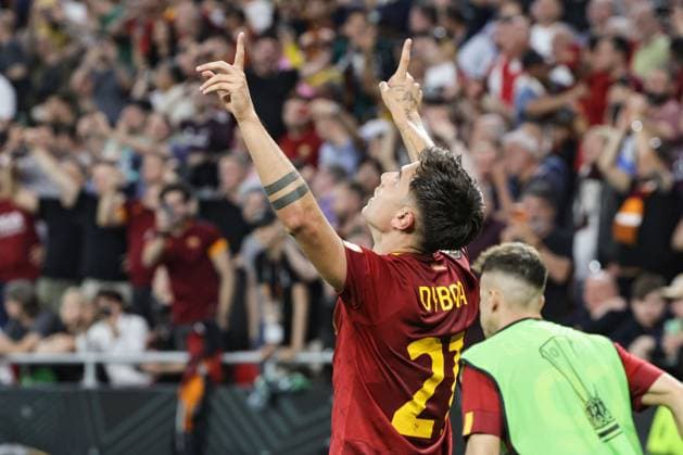 SOCCER - UEFA EL, Sevilla vs Roma BUDAPEST,HUNGARY,31.MAY.23 - SOCCER - UEFA Europa League, final, FC Sevilla vs AS Roma. Image shows the rejoicing of Paulo Dybala (Roma).  GEPAxpictures xCsabaxDoemoetoer