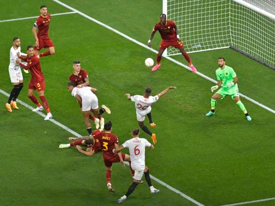 Rui Patricio , Chris Smalling, Tammy Abraham in the football match between Sevilla FC and AS Roma, Europa League final, held at the Ferenc Puskas Arena in Budapest, Wednesday 31 May 2023 Budapest Copyright: xRazvanxPasarica SPORTxPICTURESx