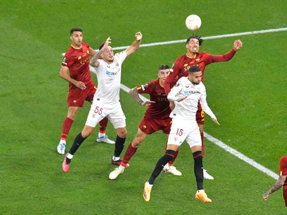 Zeki Ã‡elik, Lucas Ocampos, Youssef En Nesyri and Chris Smalling in the football match between Sevilla FC and AS Roma, Europa League final, held at the Ferenc Puskas Arena in Budapest, Wednesday, May 31, 2023 Budapest Copyright: xRazvanxPasarica SPORTxPICTURESx