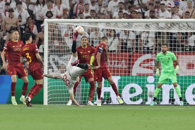 Lucas Ocampos of Sevilla FC during the Europa League Final between Sevilla FC and AS Roma at Puskas Arena stadium in Budapest (Hungary), May 31st, 2023. cesarexpurini