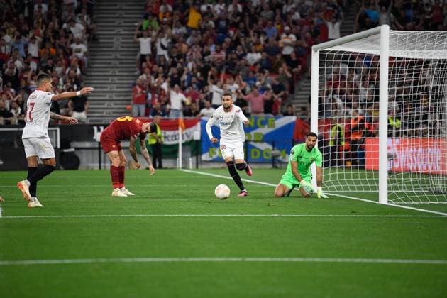 UEFA Europa League Final 2023: Sevilla vs Roma Sevilla FC scoring during UEFA Europa League Final 2023: Sevilla vs Roma, disputed on Puskas Arena, Budapest, 31 May 2023 Budapest Puskas Arena Hungary Copyright: xAncaxTepeix