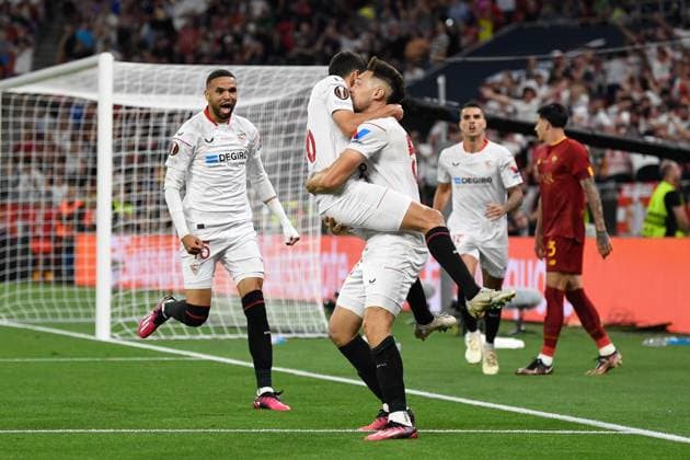 UEFA Europa League Final 2023: Sevilla vs Roma Players of FC Sevilla celebrating during UEFA Europa League Final 2023: Sevilla vs Roma, disputed on Puskas Arena, Budapest, 31 May 2023 Budapest Puskas Arena Hungary Copyright: xAncaxTepeix