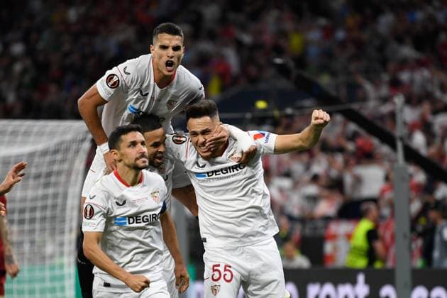 UEFA Europa League Final 2023: Sevilla vs Roma Players of FC Sevilla celebrating during UEFA Europa League Final 2023: Sevilla vs Roma, disputed on Puskas Arena, Budapest, 31 May 2023 Budapest Puskas Arena Hungary Copyright: xAncaxTepeix