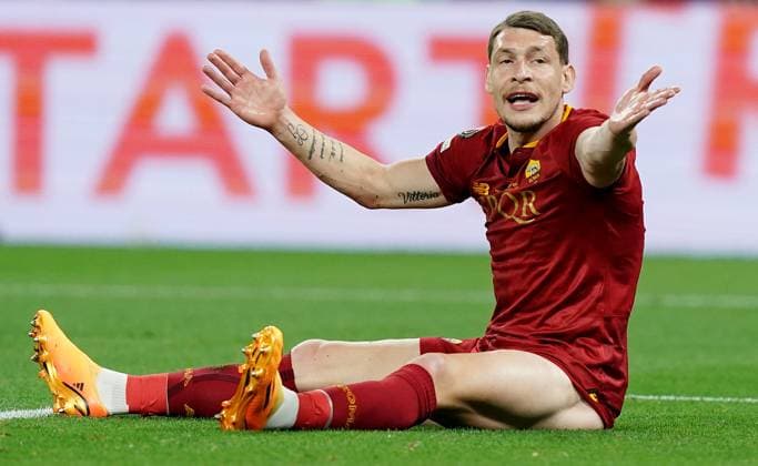 Foto Davide Spada LaPresse 31 Maggio 2023 - Budapest, Ungheria - calcio - Roma vs Siviglia - Uefa Europa League 2022 2023 Finale - Stadio Puskas Arena. Nella foto: Andrea Belotti (AS Roma) Foto Davide Spada LaPresse May 31, 2023 Budapest, Hungary - sport, soccer - Roma vs Sevilla - Uefa Europe League Final 2022 2023 - Puskas Arena Stadium. In the pic: Andrea Belotti (AS Roma)  Copyright: xDavidexSpada LaPressex