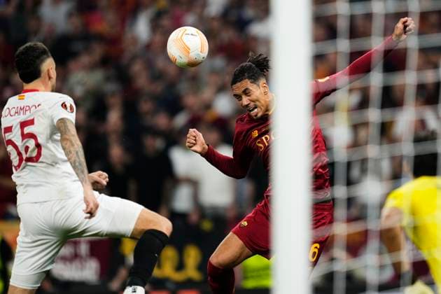 Sevilla FC v AS Roma - UEFA Europa League Final 2022 23 Chris Smalling centre-back of Roma and England in action during the UEFA Europa League 2022 23 final match between Sevilla FC and AS Roma at Puskas Arena on May 31, 2023 in Budapest, Hungary. Budapest Hungary  Copyright: xJosexBretonx originalFilename:breton-sevillaf230531_npq9A.jpg
