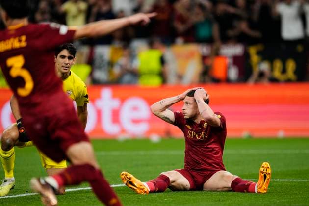 Sevilla FC v AS Roma - UEFA Europa League Final 2022 23 Andrea Belotti centre-forward of Roma and Italy reacts during the UEFA Europa League 2022 23 final match between Sevilla FC and AS Roma at Puskas Arena on May 31, 2023 in Budapest, Hungary. Budapest Hungary  Copyright: xJosexBretonx originalFilename:breton-sevillaf230531_npO9o.jpg