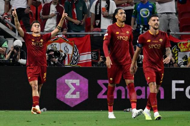 IPP20230531 Football - soccer: UEFA Europa League 2022 2023, Final, Sevilla FC - A.S. Roma, Paulo Dybala esulta al gol dello 0-1 (Verwendung nur in Deutschland - GERMANY ONLY) *** IPP20230531 Football soccer UEFA Europa League 2022 2023, Final, Sevilla FC A S Roma, Paulo Dybala esulta al gol dello 0 1 Use only in Germany GERMANY ONLY 