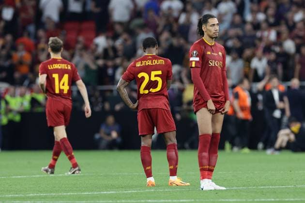 Dejection of Chris Smalling of AS Roma at the end of the Europa League Final between Sevilla FC and AS Roma at Puskas Arena stadium in Budapest (Hungary), May 31st, 2023. cesarexpurini