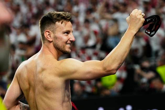 Sevilla FC v AS Roma - UEFA Europa League Final 2022 23 Ivan Rakitic central midfield of Sevilla and Croatia celebrates victory after the UEFA Europa League 2022 23 final match between Sevilla FC and AS Roma at Puskas Arena on May 31, 2023 in Budapest, Hungary. Budapest Hungary  Copyright: xJosexBretonx originalFilename:breton-sevillaf230531_nptNl.jpg