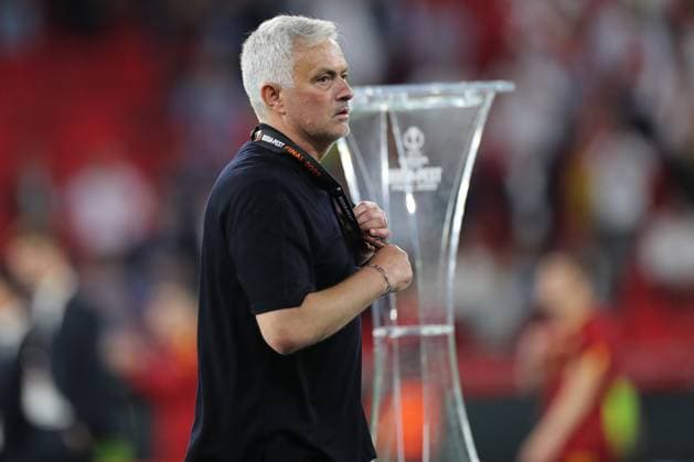 Budapest, Hungary: 31.05.2023: Jose Mourinho disappointment of losing the final at end of the Final UEFA Europa League 2023 match between Sevilla FC vs AS Roma at Puskas Arena of Budapest in Hungary  Copyright: xmarcoxiacobuccix xipa-agency.netx xmarcoxiacobuccix 0 IPA_IPA38353838