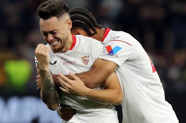 Budapest, Hungary: 31.05.2023: Louise Ocampos celebrate victory at end of penalty in the Final UEFA Europa League 2023 match between Sevilla FC vs AS Roma at Puskas Arena of Budapest in Hungary  Copyright: xmarcoxiacobuccix xipa-agency.netx xmarcoxiacobuccix 0 IPA_IPA38354087