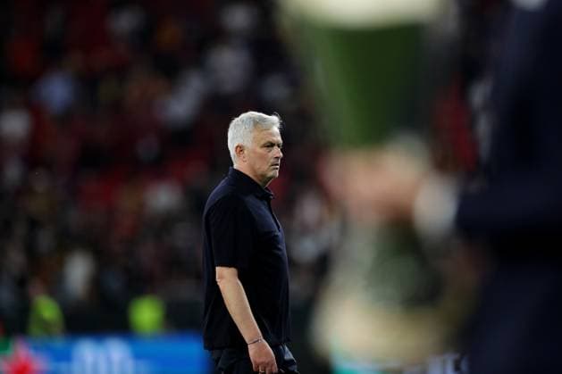 Budapest, Hungary: 31.05.2023: Jose Mourinho disappointment of losing the final at end of the Final UEFA Europa League 2023 match between Sevilla FC vs AS Roma at Puskas Arena of Budapest in Hungary  Copyright: xmarcoxiacobuccix xipa-agency.netx xmarcoxiacobuccix 0 IPA_IPA38353845