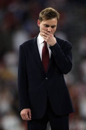 Budapest, Hungary: 31.05.2023: Ryan Friedkin disappointment during award ceremony at end of penalty in the Final UEFA Europa League 2023 match between Sevilla FC vs AS Roma at Puskas Arena of Budapest in Hungary  Copyright: xmarcoxiacobuccix xipa-agency.netx xmarcoxiacobuccix 0 IPA_IPA38354720