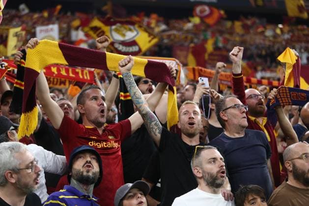 Budapest, Hungary: 31.05.2023:Roma fans on the stan during the Final UEFA Europa League 2023 match between Sevilla FC vs AS Roma at Puskas Arena of Budapest in Hungary  Copyright: xmarcoxiacobuccix xipa-agency.netx xmarcoxiacobuccix 0 IPA_IPA38354849