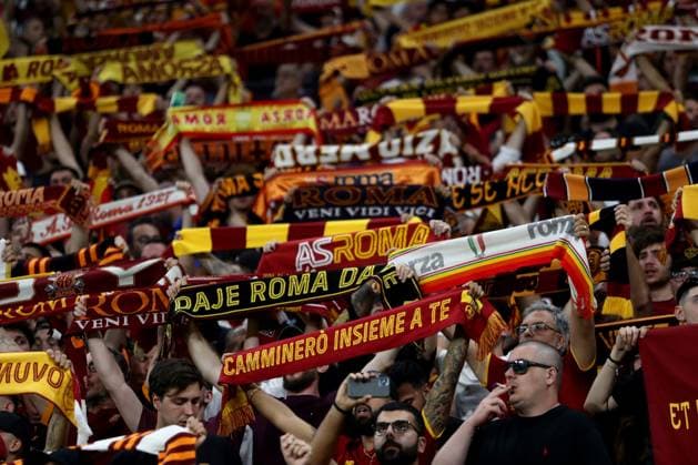 Budapest, Hungary: 31.05.2023:Roma fans on the stan during the Final UEFA Europa League 2023 match between Sevilla FC vs AS Roma at Puskas Arena of Budapest in Hungary  Copyright: xmarcoxiacobuccix xipa-agency.netx xmarcoxiacobuccix 0 IPA_IPA38354927
