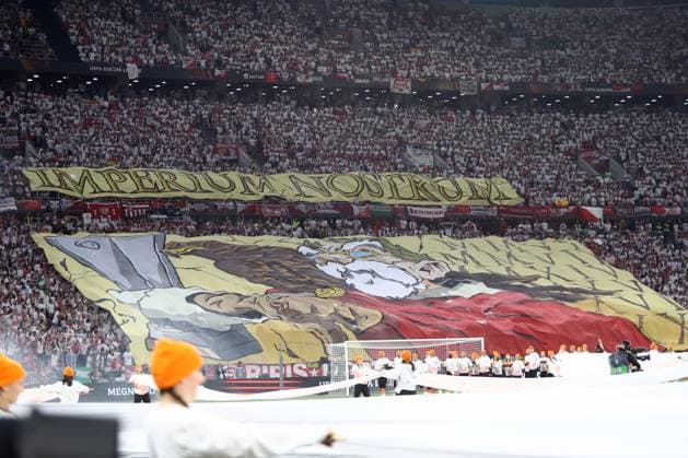 Budapest, Hungary: 31.05.2023: Sivilla fans on the stand during the Final UEFA Europa League 2023 match between Sevilla FC vs AS Roma at Puskas Arena of Budapest in Hungary  Copyright: xmarcoxiacobuccix xipa-agency.netx xmarcoxiacobuccix 0 IPA_IPA38354875