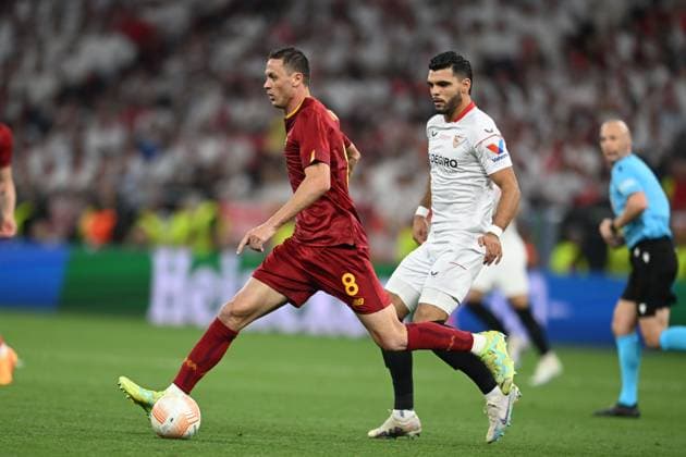 Nemanja Matic (Roma) Karim Rekik (Sevilla FC) during the UEFAEuropa League Final match between Sevilla 5-2 (d.c.r.) Roma at Puskas Arena on May 31, 2023 in Budapest, Hungary. Noxthirdxpartyxsales  (220129750)