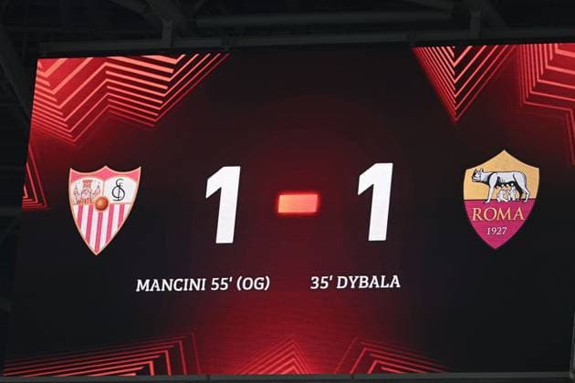 Scoreboard during the UEFAEuropa League Final match between Sevilla 5-2 (d.c.r.) Roma at Puskas Arena on May 31, 2023 in Budapest, Hungary. Noxthirdxpartyxsales  (220129762)