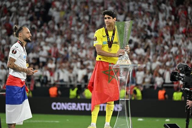 Yassine Bono (Sevilla FC)Nemanja Gudelj (Sevilla FC) during the UEFAEuropa League Final match between Sevilla 5-2 (d.c.r.) Roma at Puskas Arena on May 31, 2023 in Budapest, Hungary. Noxthirdxpartyxsales  (220130301)