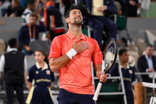 (230601) -- PARIS, June 1, 2023 -- Novak Djokovic of Serbia celebrates during the men s singles second round match between Novak Djokovic of Serbia and Marton Fucsovics of Hungary at the French Open tennis tournament at Roland Garros in Paris, France, on May 31, 2023. (Photo by Xinhua) (SP)FRANCE-PARIS-TENNIS-ROLAND GARROS-FRENCH OPEN-MEN S SINGLES JulienxMattia 