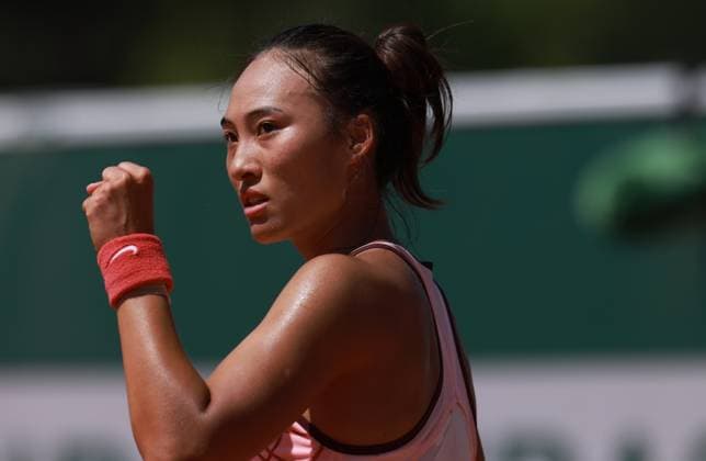 (230601) -- PARIS, June 1, 2023 -- Zheng Qinwen of China reacts during the women s singles second round match between Zheng Qinwen of China and Yulia Putintseva of Kazakhstan at the French Open tennis tournament at Roland Garros in Paris, France, on May 31, 2023. ) (SP)FRANCE-PARIS-TENNIS-ROLAND GARROS-FRENCH OPEN-WOMEN S SINGLES GaoxJing 