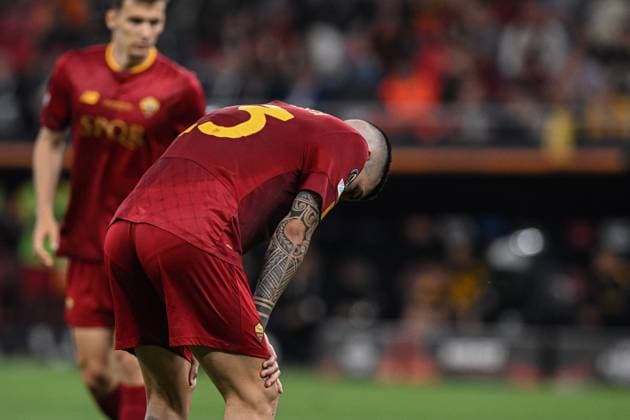 The disappointment of Gianluca Mancini (23 Roma) during the UEFA Europa League final 2023 between Sevilla and Roma at Puskas Arena in Budapest, Hungary Soccer (Cristiano Mazzi SPP) Copyright: xCristianoxMazzix xSPPx spp-en-CrMaSp-CM1_7134
