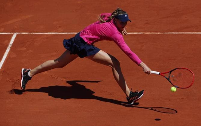 (230601) -- PARIS, June 1, 2023 -- Elena Rybakina hits a return during the women s singles second round match between Elena Rybakina of Kazakhstan and Linda Noskova of the Czech Republic at the French Open tennis tournament at Roland Garros in Paris, France, June 1, 2023. ) (SP)FRANCE-PARIS-TENNIS-ROLAND GARROS-FRENCH OPEN-WOMEN S SINGLES GaoxJing 