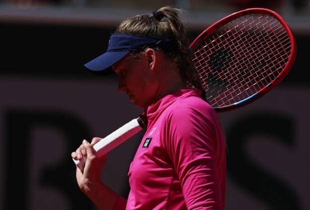 (230601) -- PARIS, June 1, 2023 -- Elena Rybakina reacts during the women s singles second round match between Elena Rybakina of Kazakhstan and Linda Noskova of the Czech Republic at the French Open tennis tournament at Roland Garros in Paris, France, June 1, 2023. ) (SP)FRANCE-PARIS-TENNIS-ROLAND GARROS-FRENCH OPEN-WOMEN S SINGLES GaoxJing 